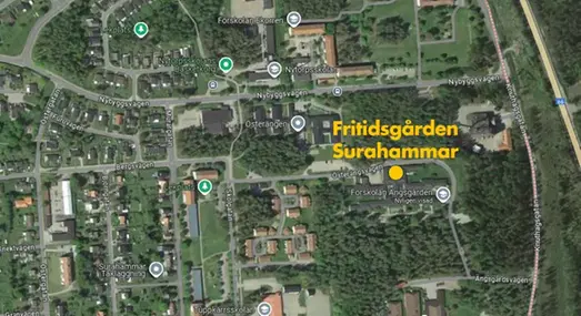 karta över fritidsgård i Surahammar
