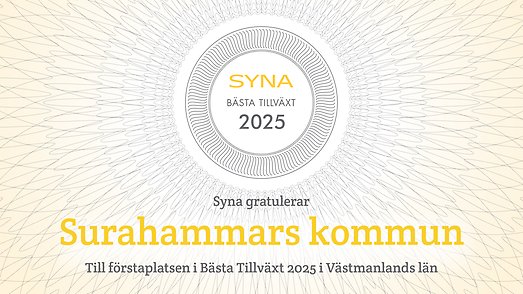 SYNA gratulerar Surahammars kommun till förstaplatsen i bästa tillväxt 2025 i Västmanlands län