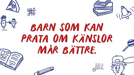 Bild med texten "Barn som kan prata om känslor mår bättre"