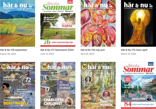 Bild visar tidigare framsidor av tidningen "här & nu"